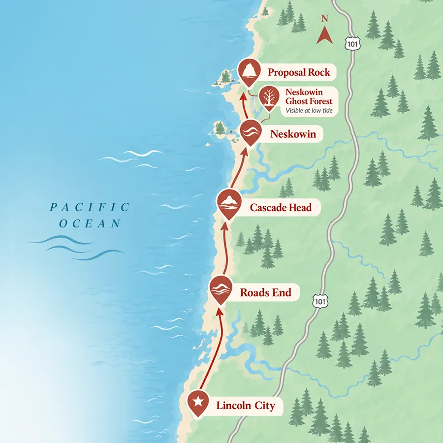 map of Oregon coast activities north of Lincoln City