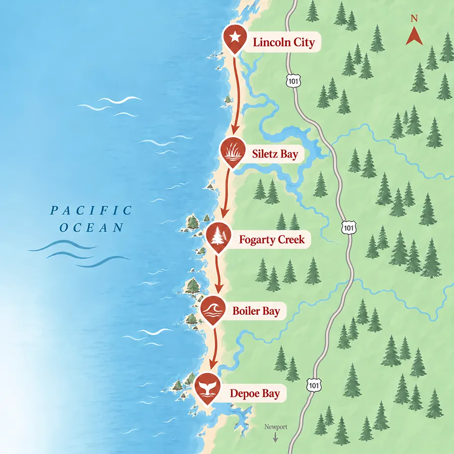 map of Oregon coast activities south of Lincoln City